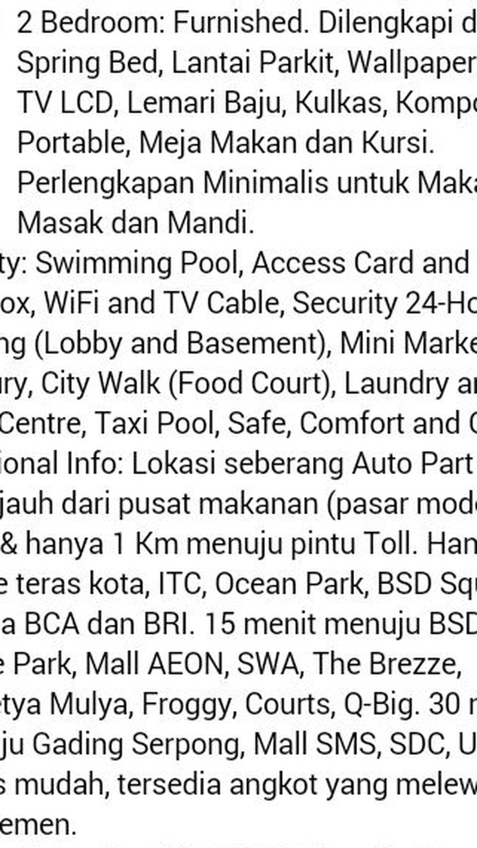 Apartment Sky View Studio Type, BSD