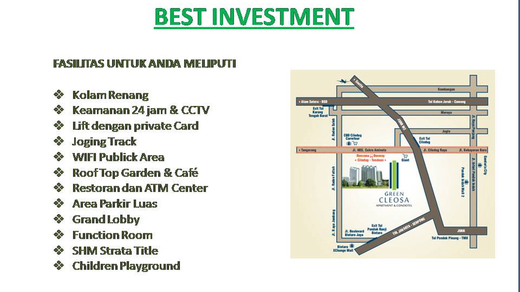 Apartment Green Cleosa Cocok Untuk Investasi