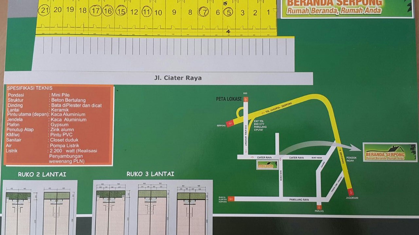 Dijual Beberapa Ruko di Jl. CIater Raya- Ciater, Tangerang