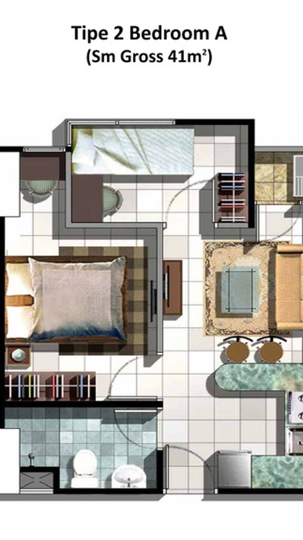 Apartemen dengan Fasilitas Mall tipe 2 BR