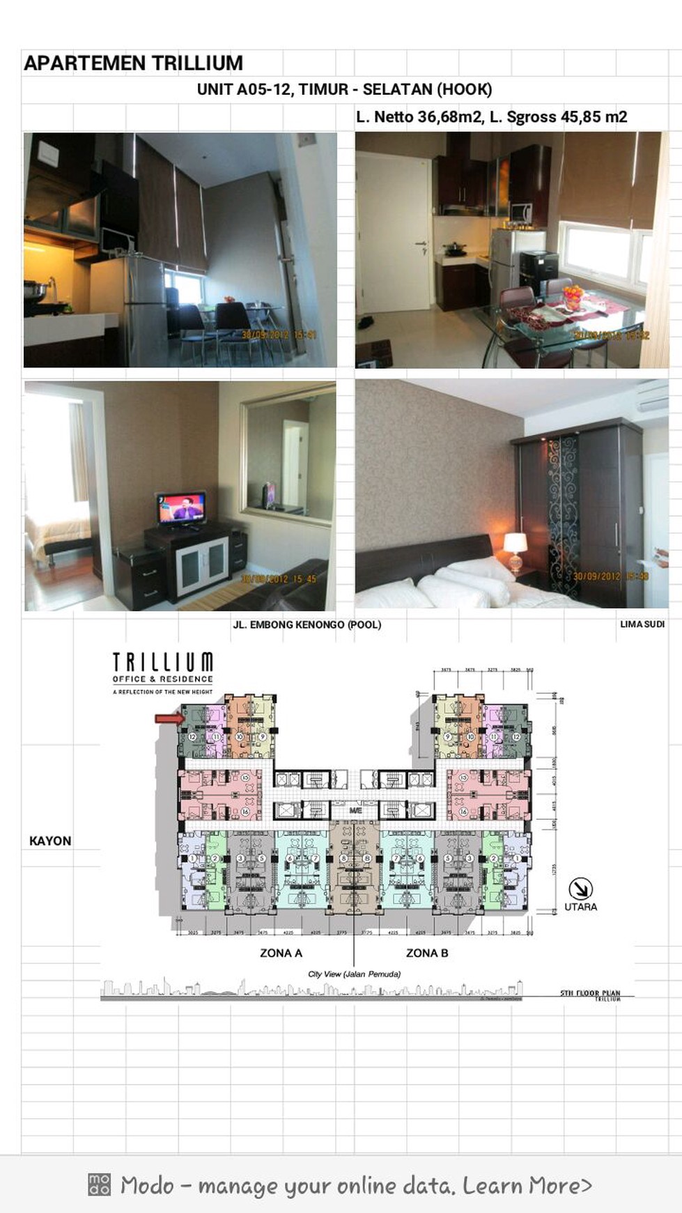 Sewa Apartement Trillium pusat kota 1BR