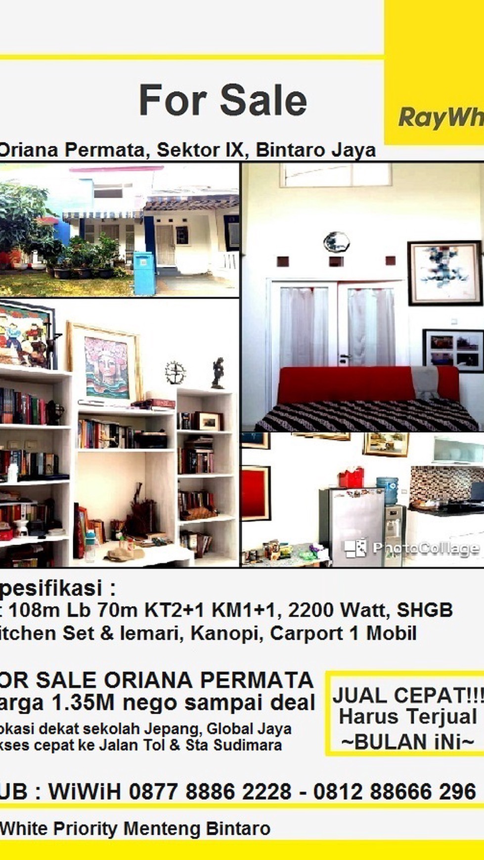 Rumah Cantiq Minimalis siap huni Lt108m, Harga 1.35M nego sampai deal, MURAAHH!!!