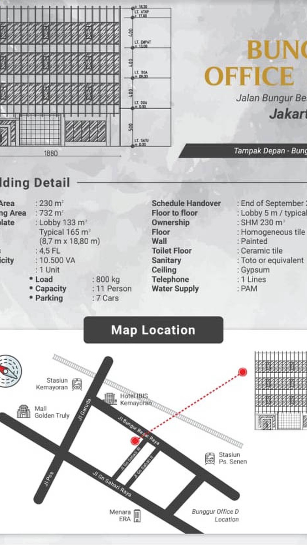 Ruko Bungur Besar ada  Lobby, Luas 230m2