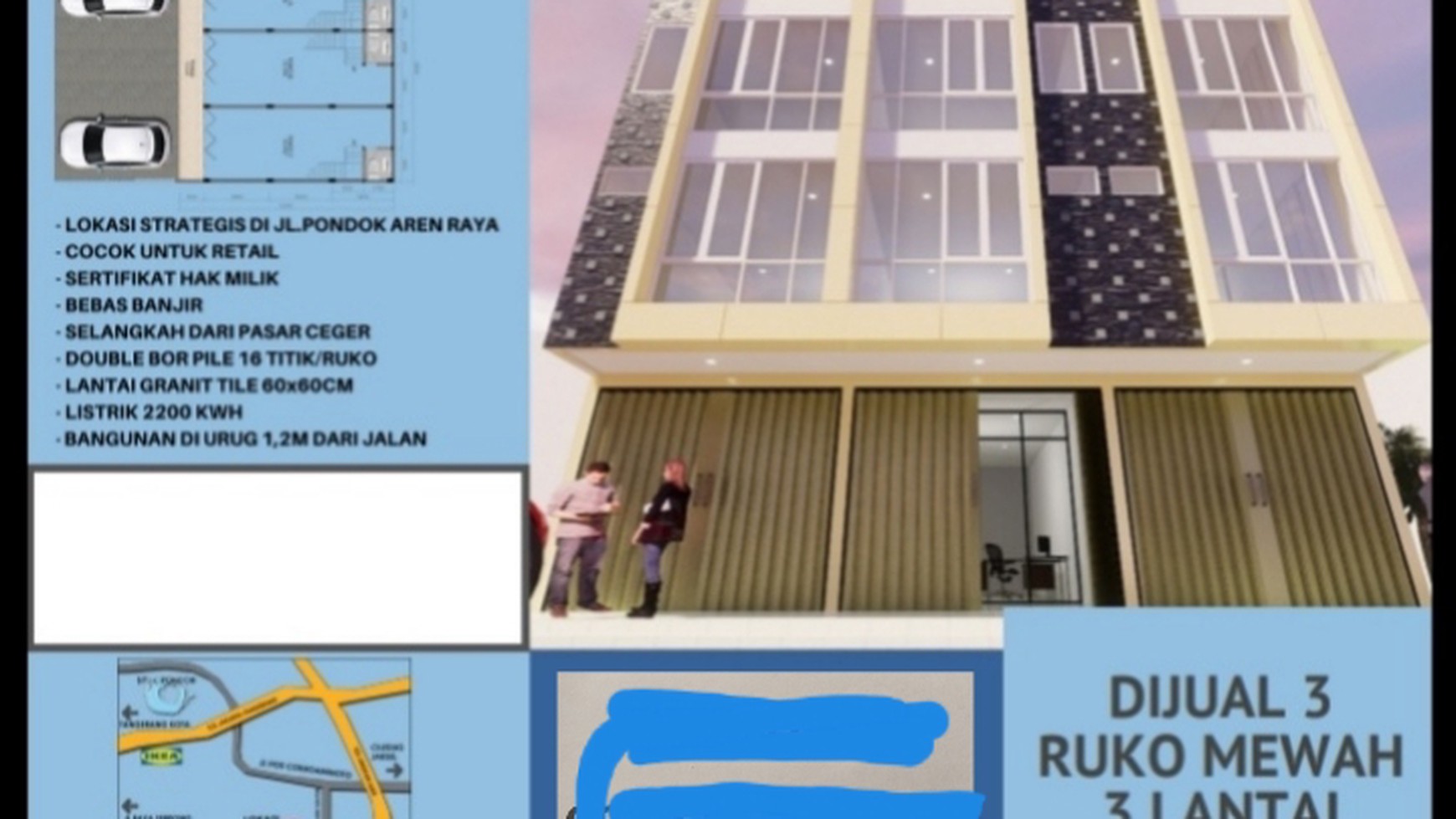 Jual Ruko 3 Lantai di Pondok Aren Raya