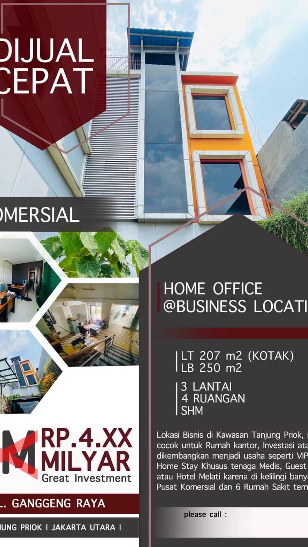 Dijual Cepat Ruko Bangunan Kantor di Kawasan Tanjung Priok, Jl Gangeng Raya