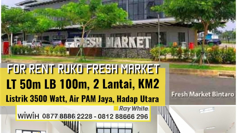 Ruko Brand New di Fresh Market Sektor IX Bintaro Jaya, Luas Tanah 50 m, 2 Lantai Harga 125 Jt/Thn Nego