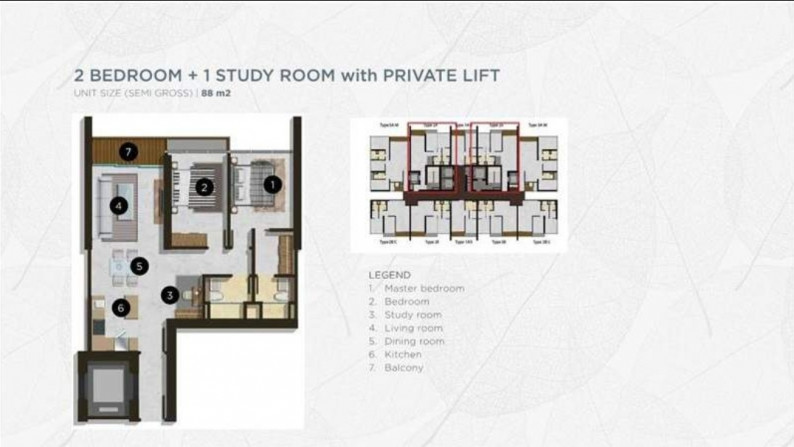 Apartemen LEXINGTON RESIDENCE 2 BedRoom, With Private Lift, Luas 85 M, Lantai 7, HARGA, 2,8 M, NEGO.#AM