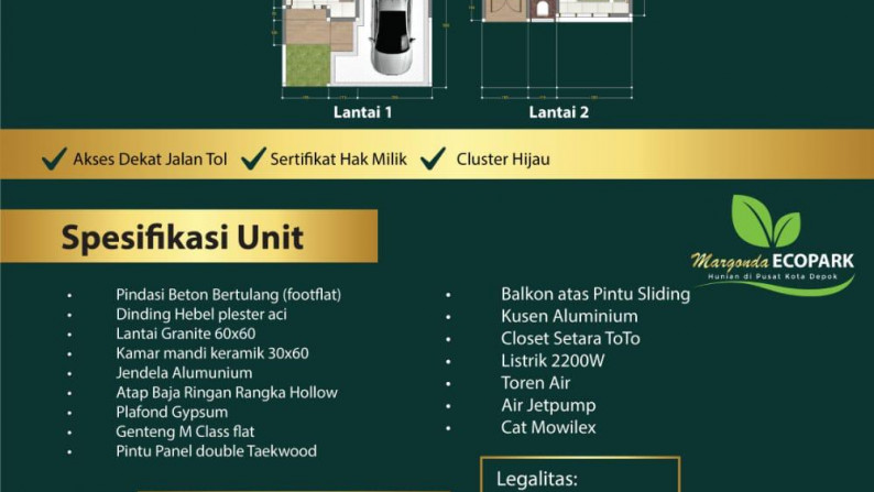 Rumah BARU, Minimalis, dan Lokasi Strategis @Margonda Ecopark, Depok