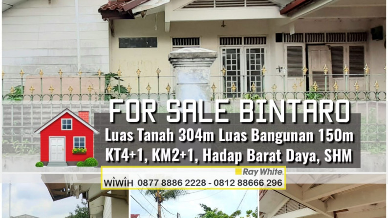 Rumah Siap Renov Hitung Tanah saja di Bintaro, Jakarta Selatan, Luas 304m Harga 2,6M Nego, MURAH!!!