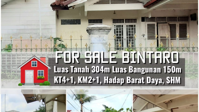 Rumah Siap Renov Hitung Tanah saja di Bintaro, Jakarta Selatan, Luas 304m Harga 2,6M Nego, MURAH!!!