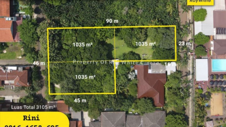 Tanah Luas 3105 m, terdiri dari 3 kavling dengan luas 1035 m dalam komplek megapolitan cinere