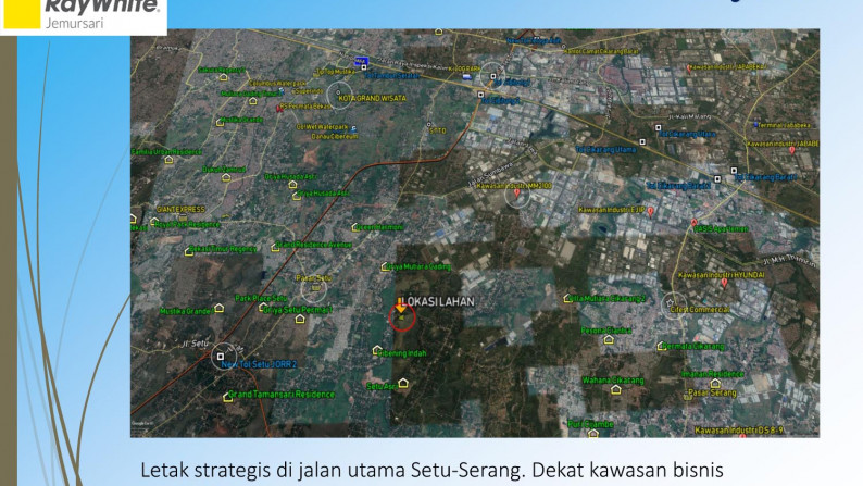 Tanah + bangunan di Raya Setu - Serang Ds. Cibening Bekasi, Luas 1.2 HA (Lebar 20 m2), Cocok untuk usaha Peternakan & Pertanian