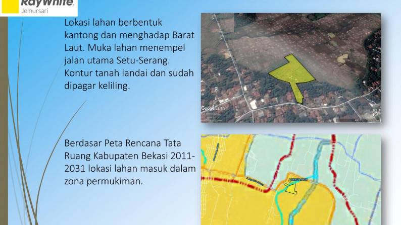 Tanah + bangunan di Raya Setu - Serang Ds. Cibening Bekasi, Luas 1.2 HA (Lebar 20 m2), Cocok untuk usaha Peternakan & Pertanian