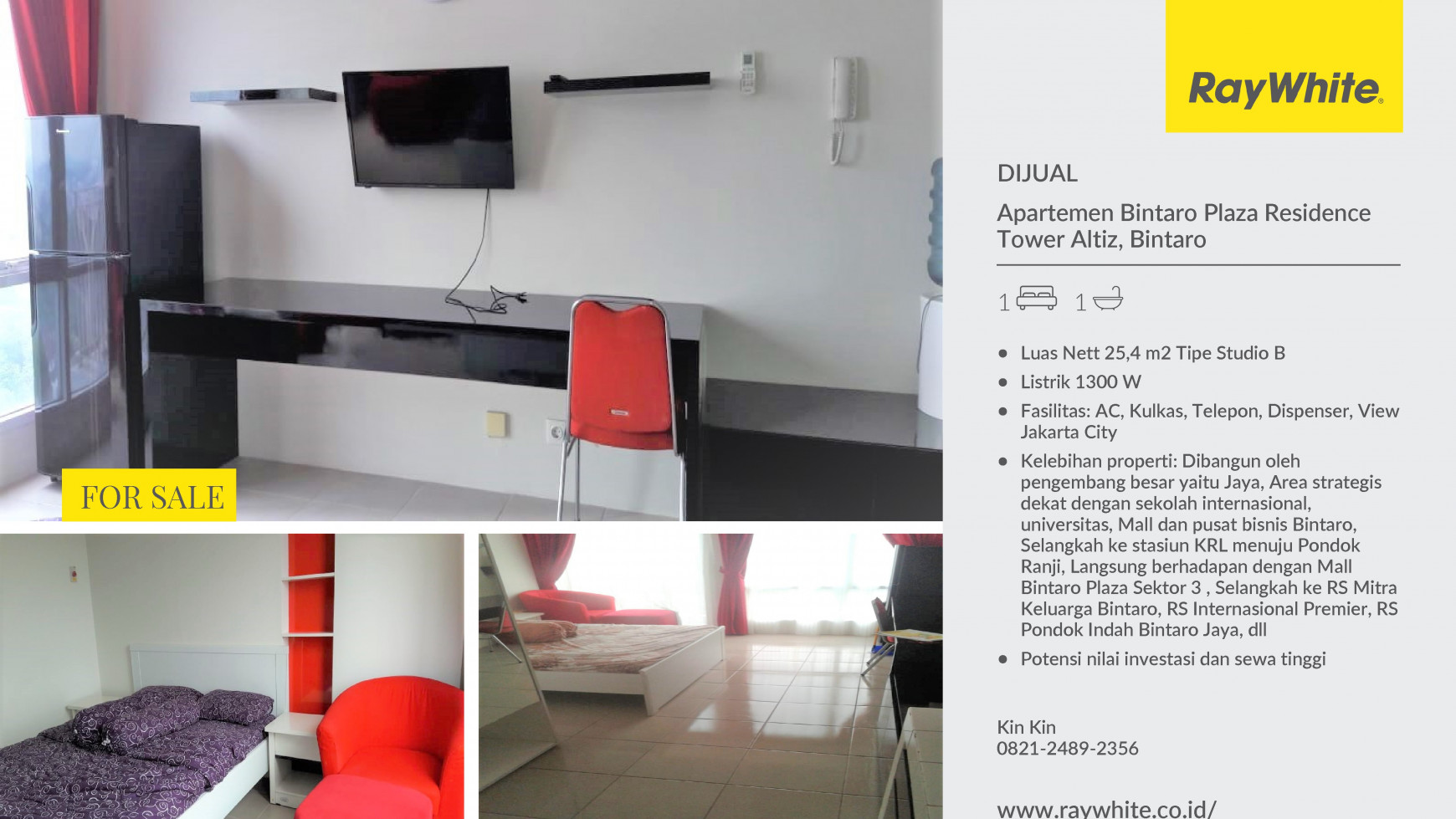 DIJUAL APARTEMEN STUDIO LOKASI PREMIUM BINTARO PLAZA RESIDENCE TOWER ALTIZ SEKTOR 3