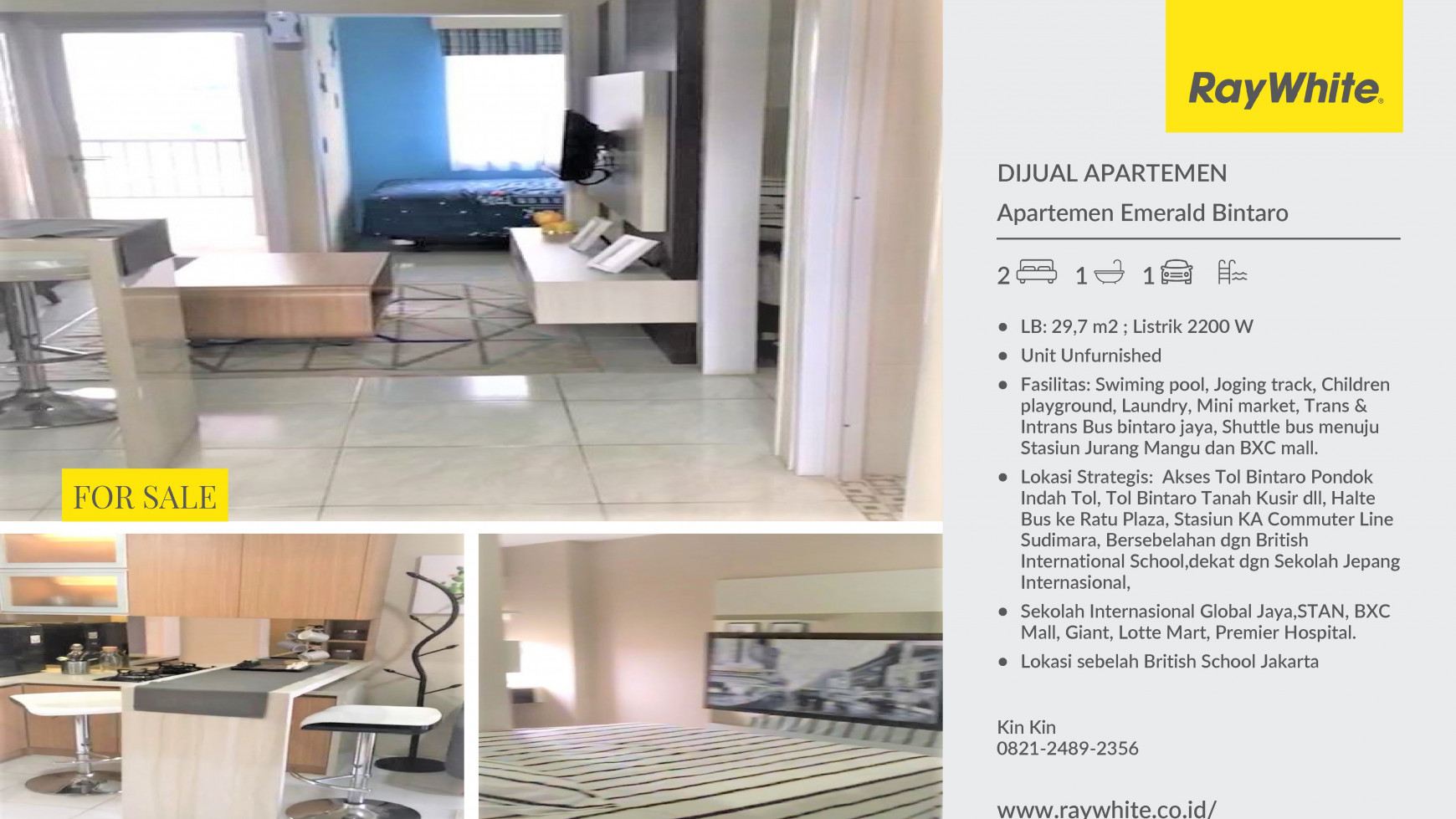 DIJUAL APARTEMEN MEWAH EMERALD BINTARO DEKAT BRITISH SCHOOL (2BR UNFURNISHED)