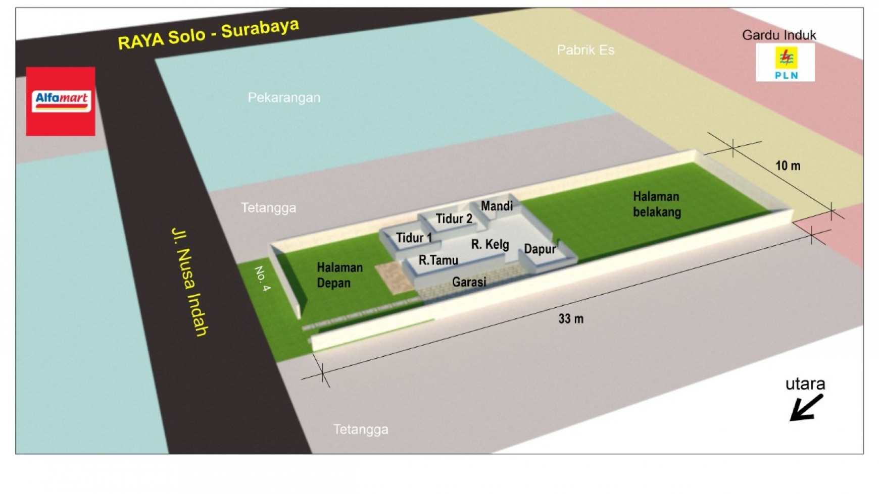 Jalan raya solo surabaya nusa indah dekat rosalia indah, rumah hitung tanah