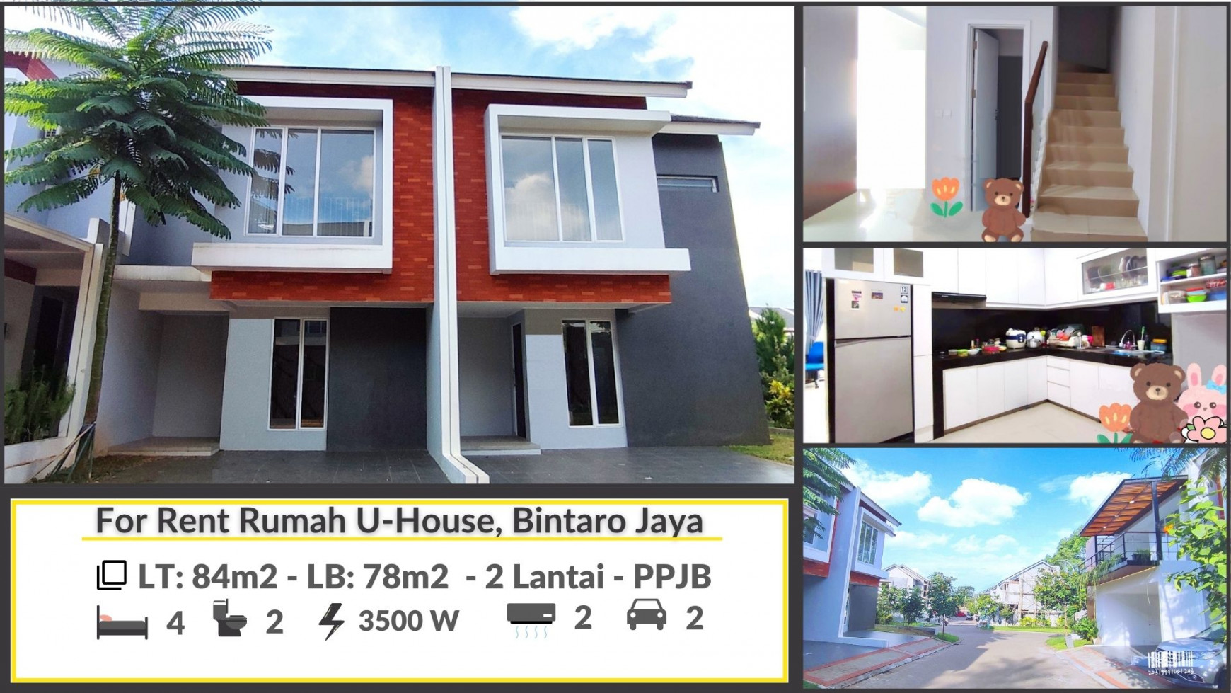 Rumah Modern Minimalis di Cluster U-House Bintaro Jaya, Luas 84 m2 Harga 70 Jt  per Tahun