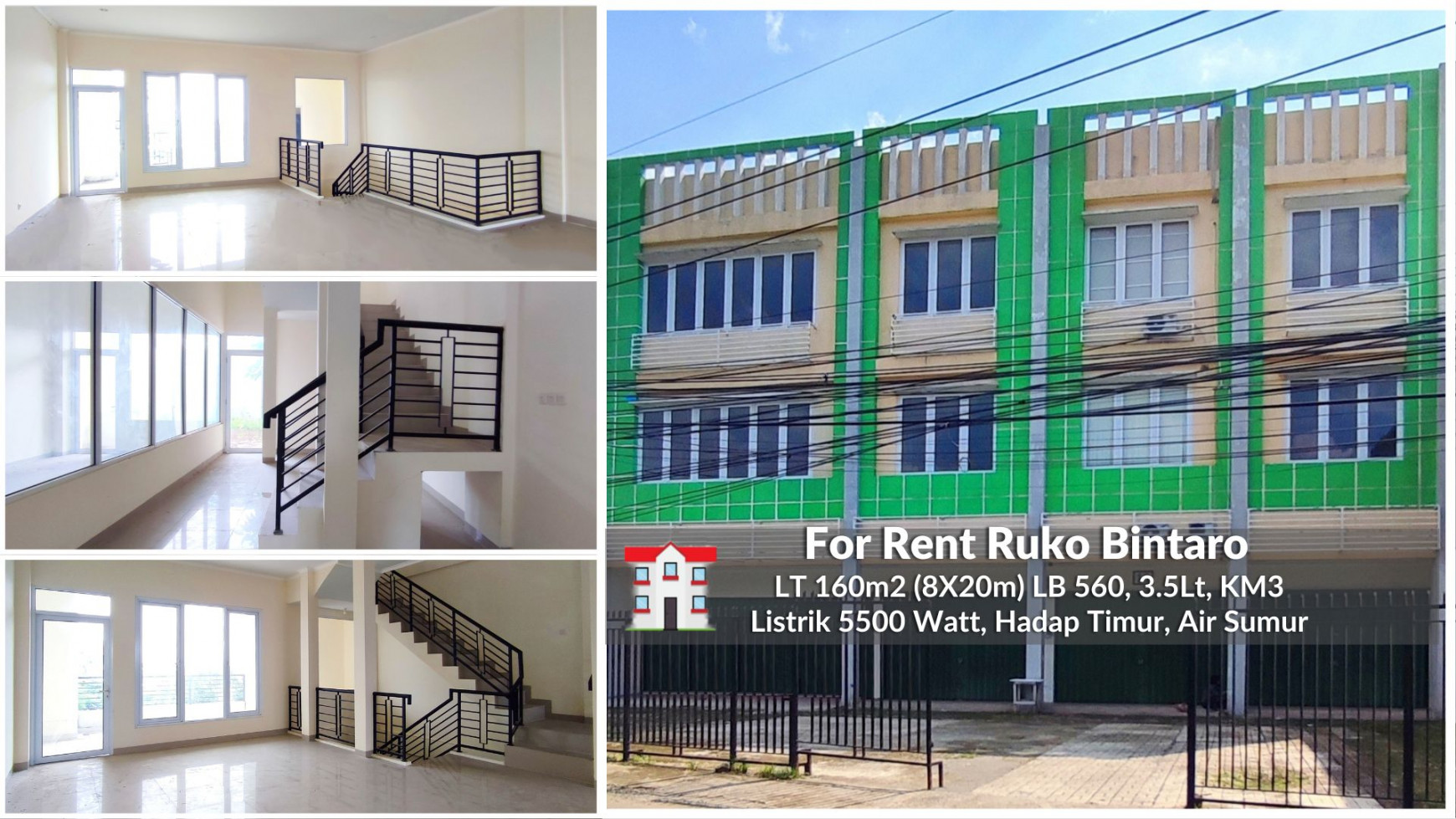 Ruko Gandeng Brand New  di Bintaro Luas 160m2 (8X20m) Harga 225 Jt/Tahun Nego