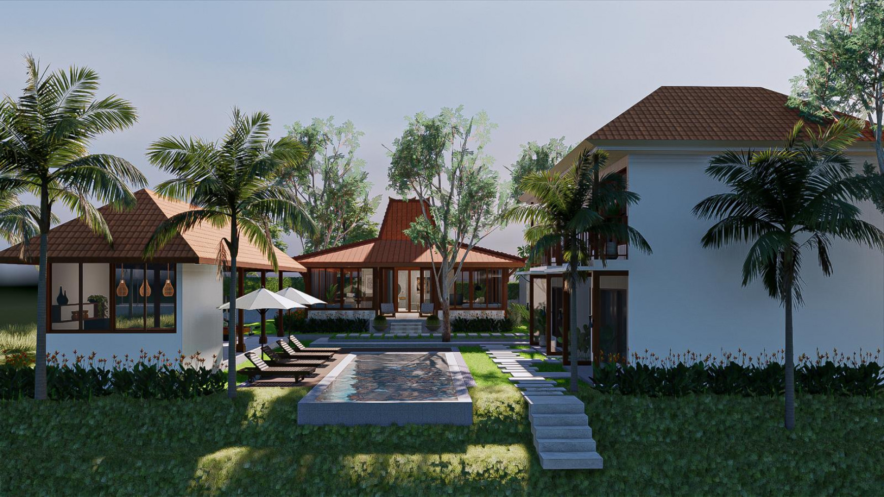 Leasehold brand new modern 5 bedrooms villa ( 1 big joglo and 4 bedrooms ) in area quiet Buwit