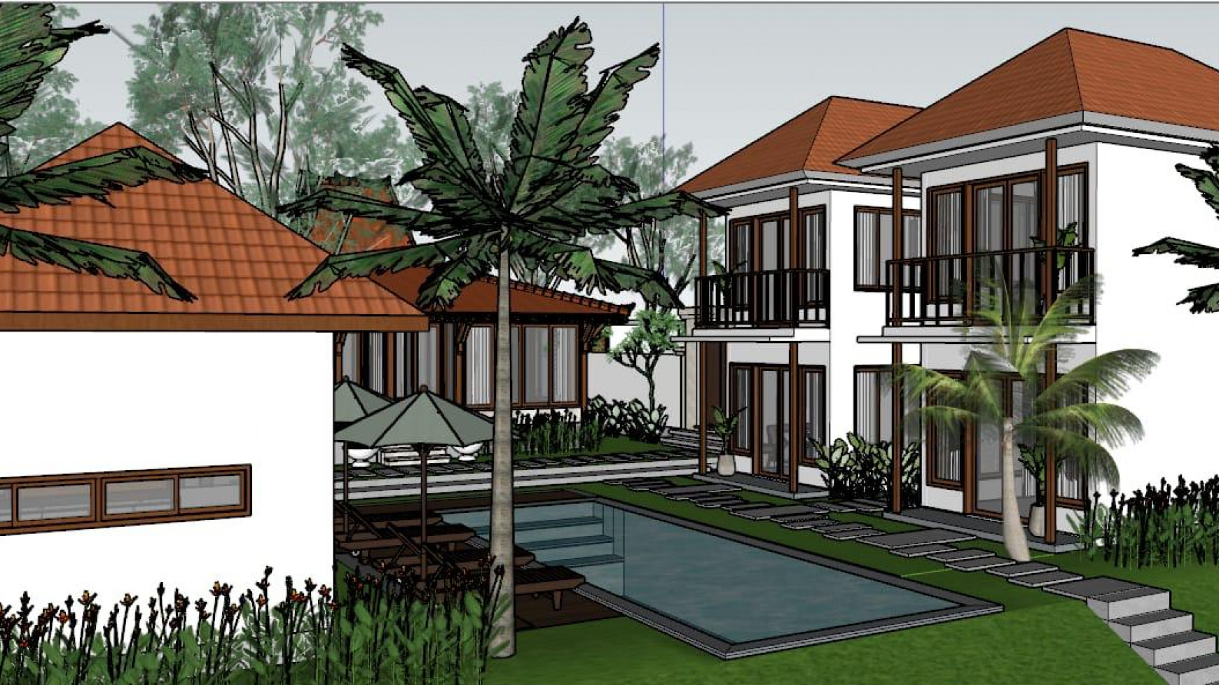 Leasehold brand new modern 5 bedrooms villa ( 1 big joglo and 4 bedrooms ) in area quiet Buwit