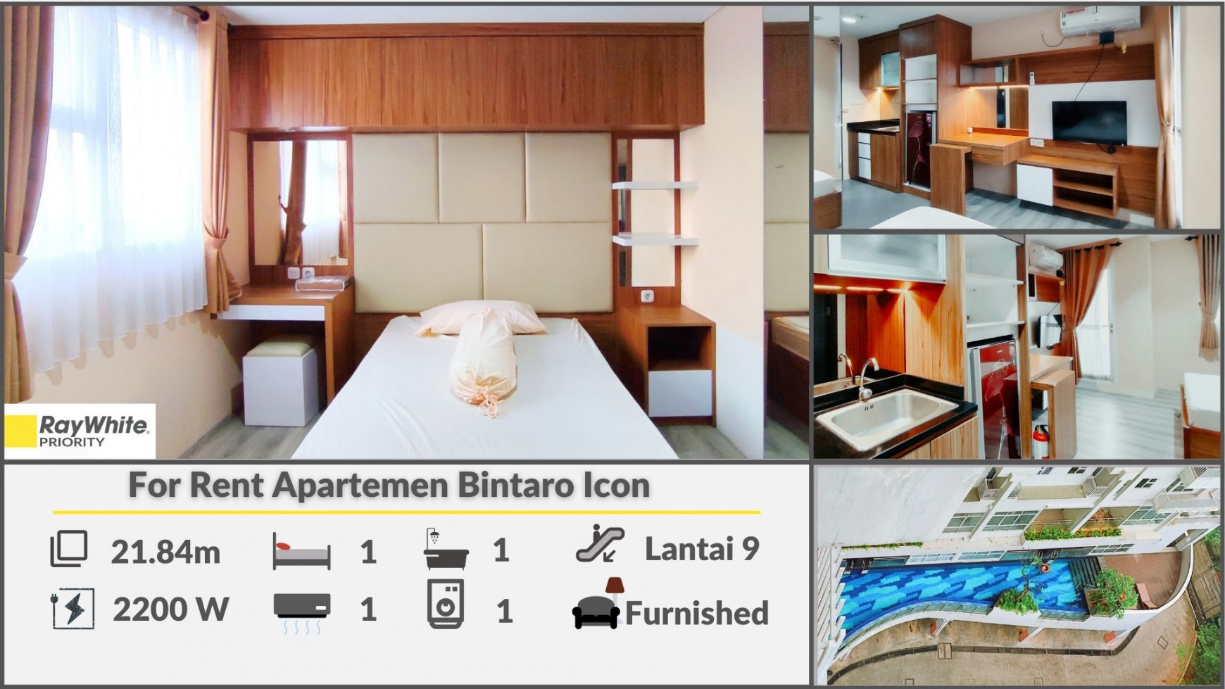  Apartemen Bintaro Icon Type Studio, Fully Furnished, Harga 40 Jt/Thn Nego