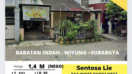 Dijual Rumah Perum Babatan Indah Wiyung Surabaya Barat- 3 K.Tidur - Strategis dekat Pakuwon Mall , Supermall, PTC