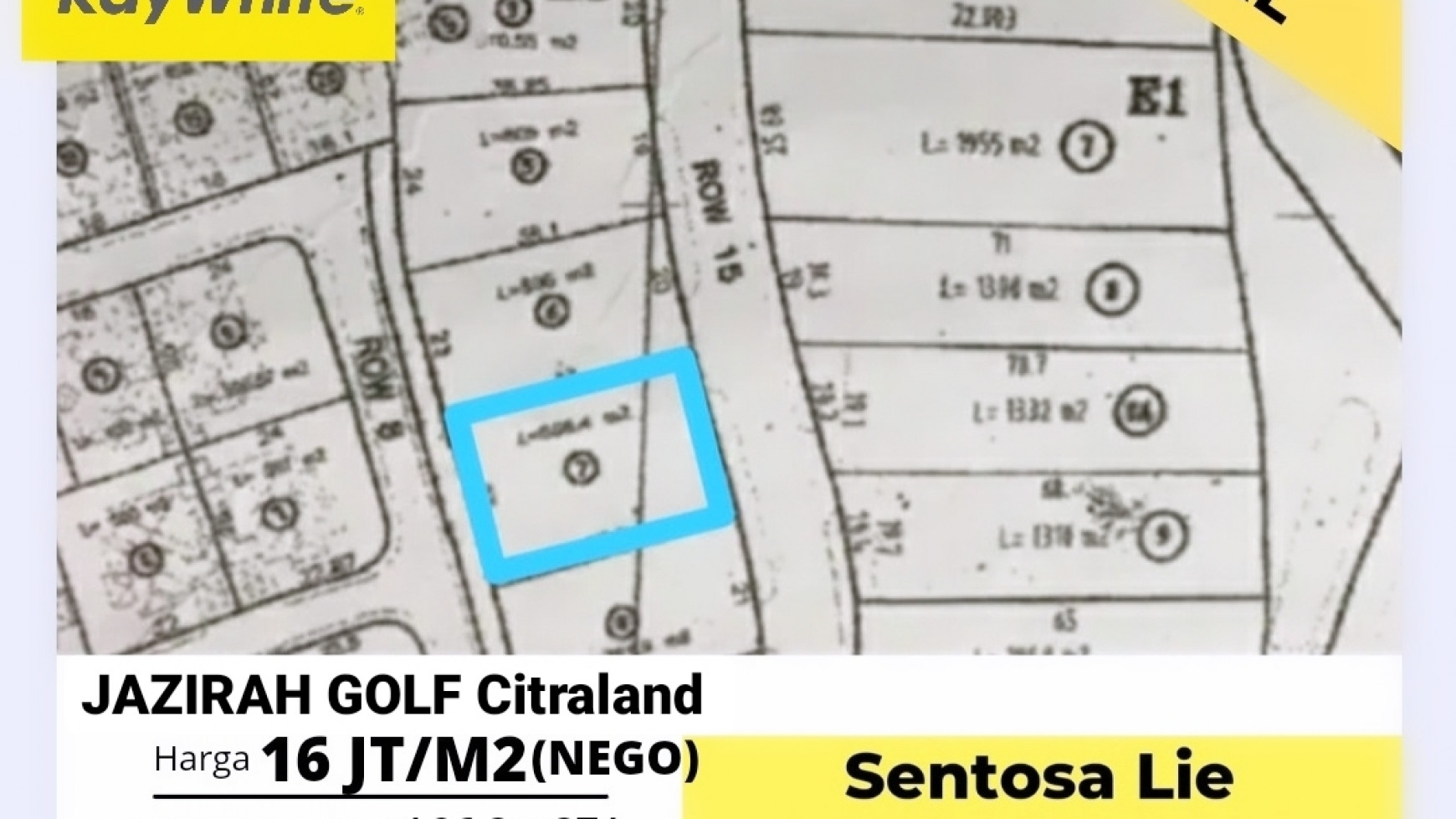 Dijual Tanah Kavling Jazirah Golf Citraland Surabaya Barat - Luas 992 m2 - KOTAK - HGB - Strategis Dekat Palimanan Golf Citraland 