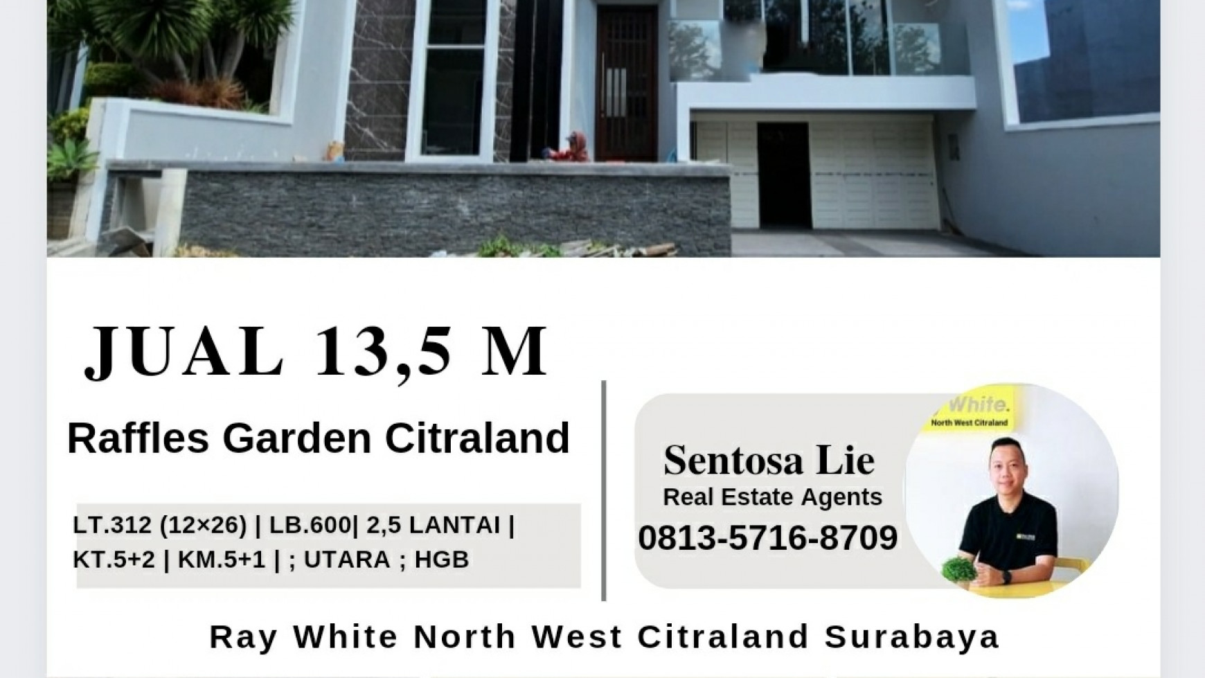 Dijual Rumah Raffles Garden Citraland Surabaya Barat NEW Premium Luxurious Design Split Level 2,5 Lantai - Siap Huni