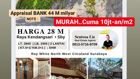 MURAH Rumah Raya Kendangsari - Tenggilis Mejoyo- Surabaya- Luas 2600 m2 - Raya KEMBAR Komersial Area - Cocok Buat Gedung Hotel , Perkantoran , Mall , Rumah Sakit , Supermarket dll.