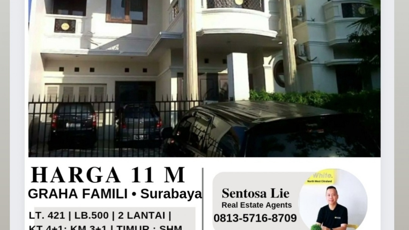 Dijual Rumah Graha Famili Surabaya- Luas 421 m2 - Garasi Carport 5 Mobil LUAS