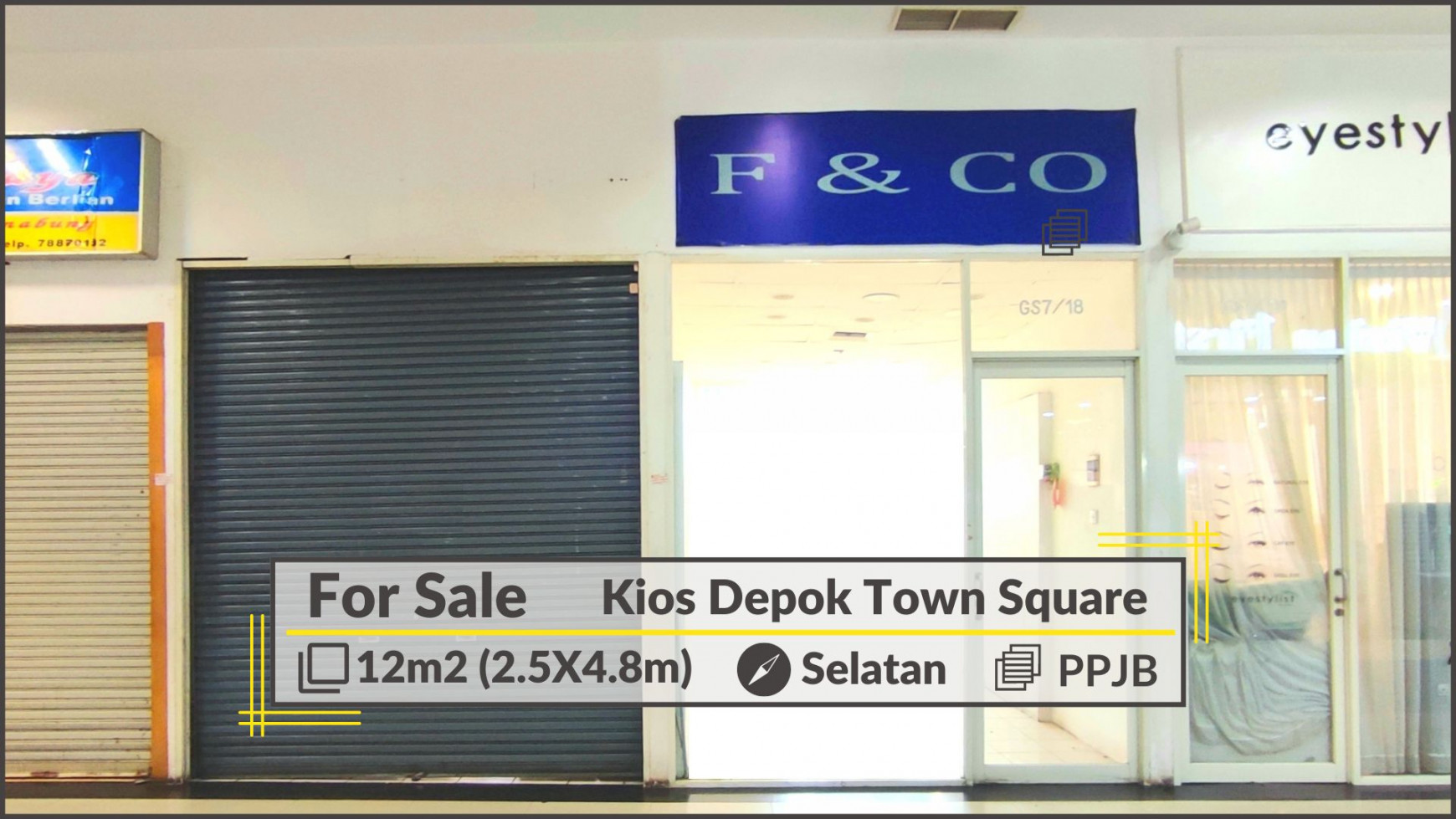 Kios Lantai Dasar di DETOS, Depok Luas 12m2, Harga 500Jt Nego