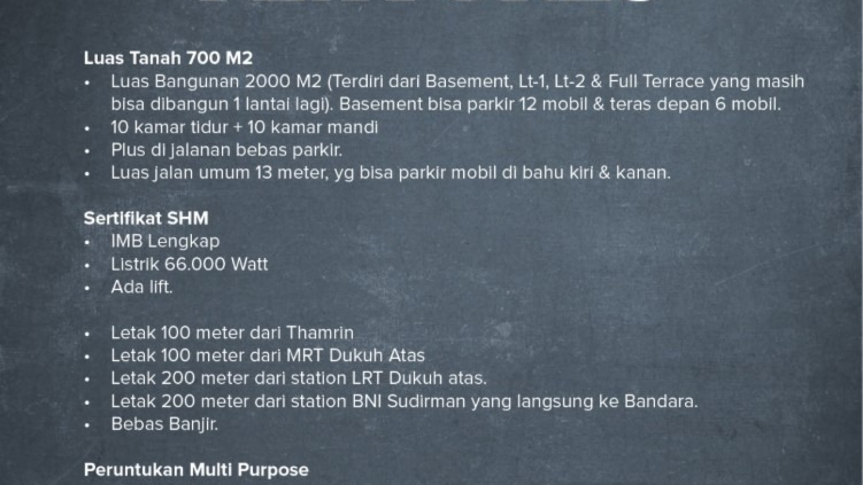 For Sale Rumah Komersial  area Thamrin dekat ST BNI dan MRT