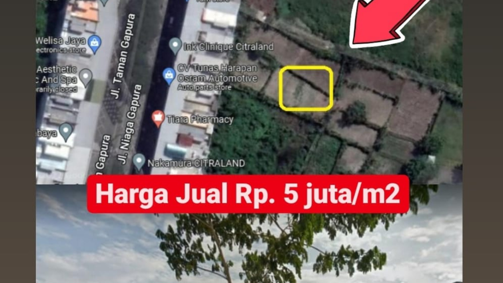 Dijual Tanah Kavling Jalan Niaga Gapura Citraland area belakang Ruko - Luas 400 m2 (20Ãƒ-20) - Surat SHM