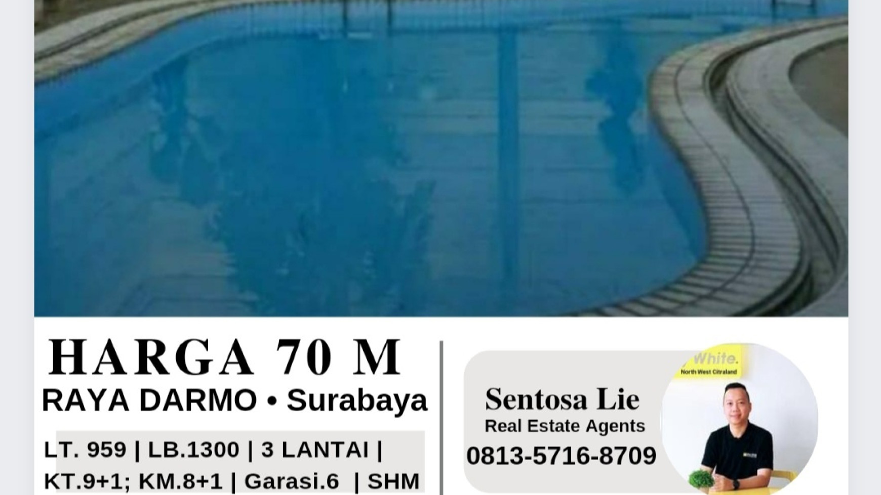 Dijual Rumah Jl.Raya Darmo - Surabaya Pusat- Nol Jalan RAYA KEMBAR - PRIVATE Swimming Pool- Kolam Renang- TerLUAS 959 m2 - Komersial Area