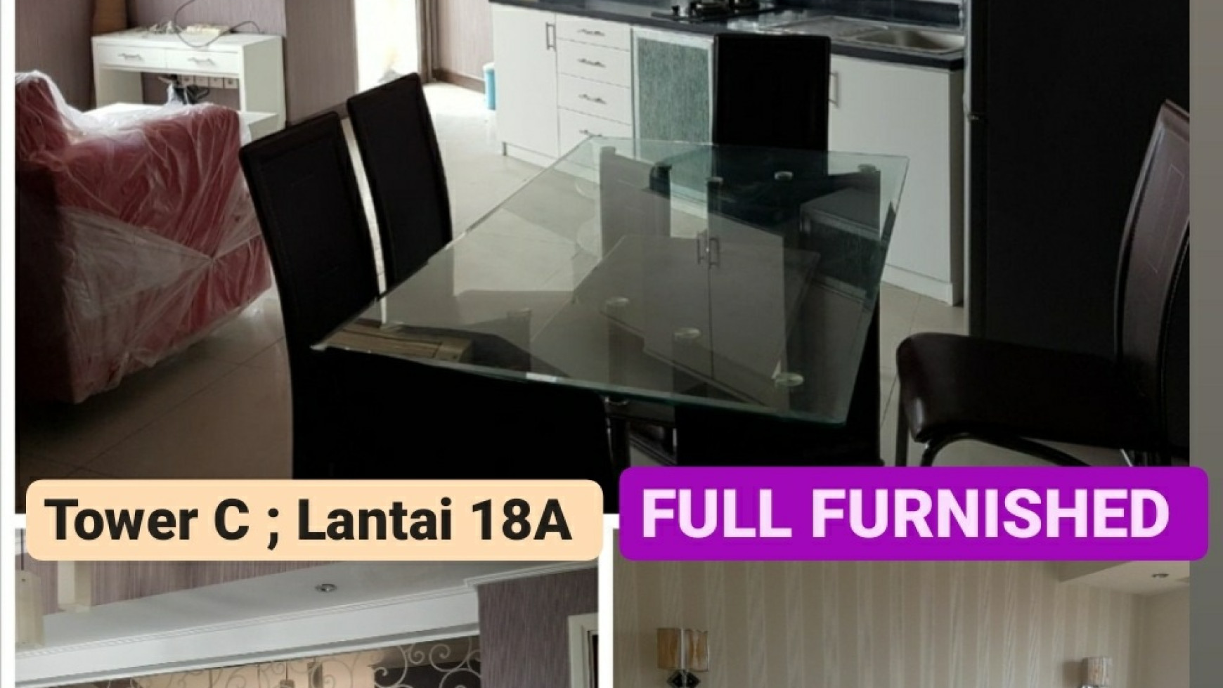 Dijual Apartemen Waterplace Residence 2 Bedroom Full Furnished- Tower C Lantai 18A - dekat Supermall Pakuwon Indah