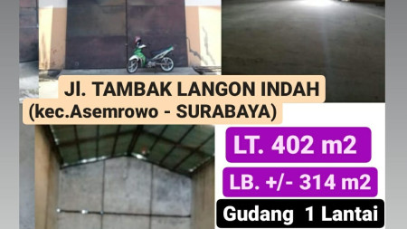 Dijual Gudang Tambak Langon Indah Surabaya Strategis dekat Akses Tol , Pelabuhan Teluk Lamong , Pelabuhan Tanjung Perak 