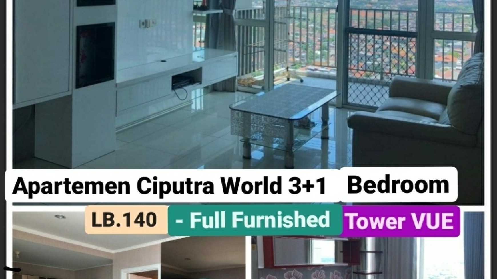 Dijual / Disewakan Apartemen The Vue Ciputra World - 3+1 Bedroom Full Furnished + PRIVATE Balkony + Slot Parkir 2 Mobil