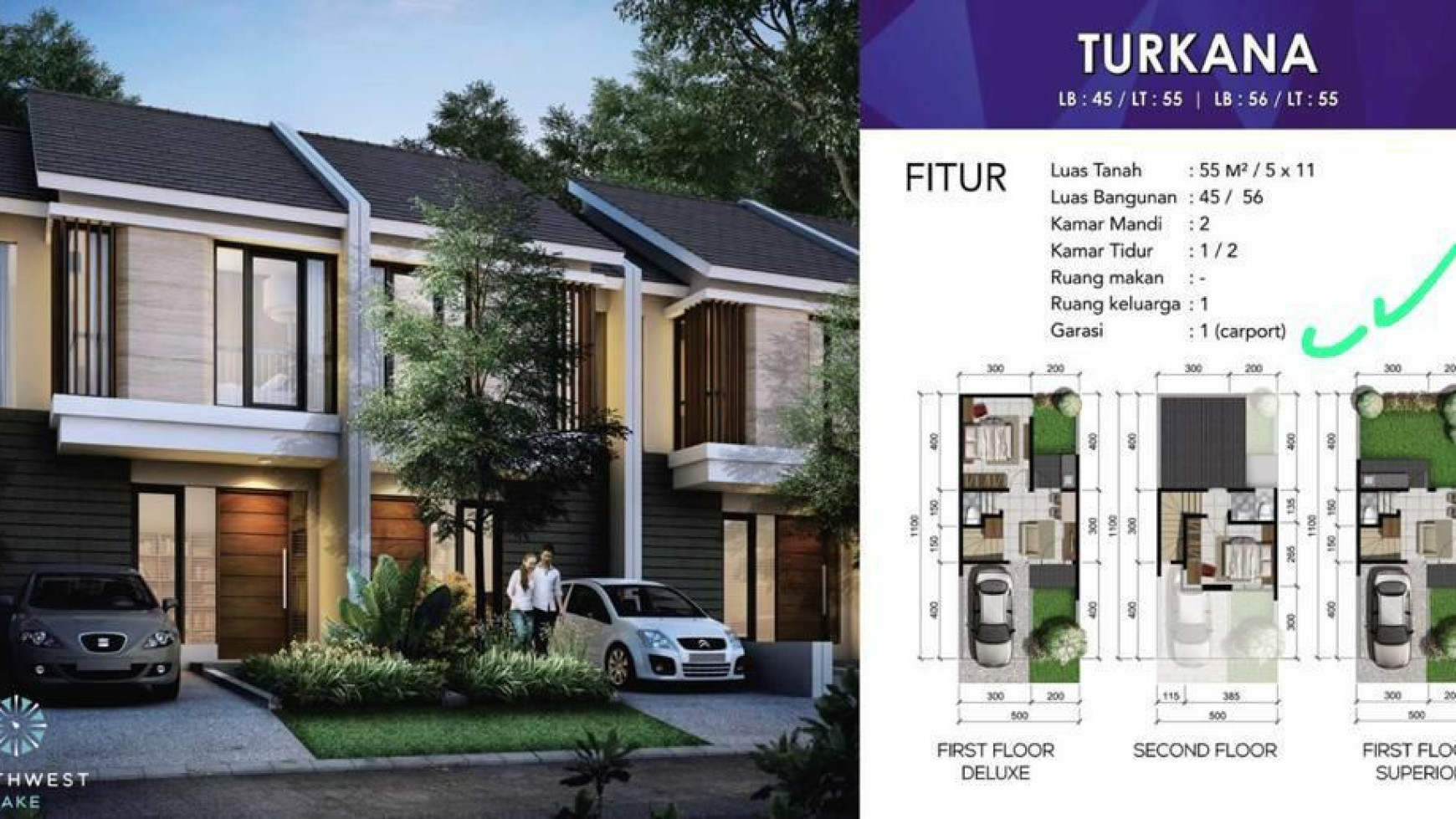 Dijual Rumah North West Lake Citraland Surabaya- Tipe Turkana - Baru 2 Lantai - TerMURAH- Best Price