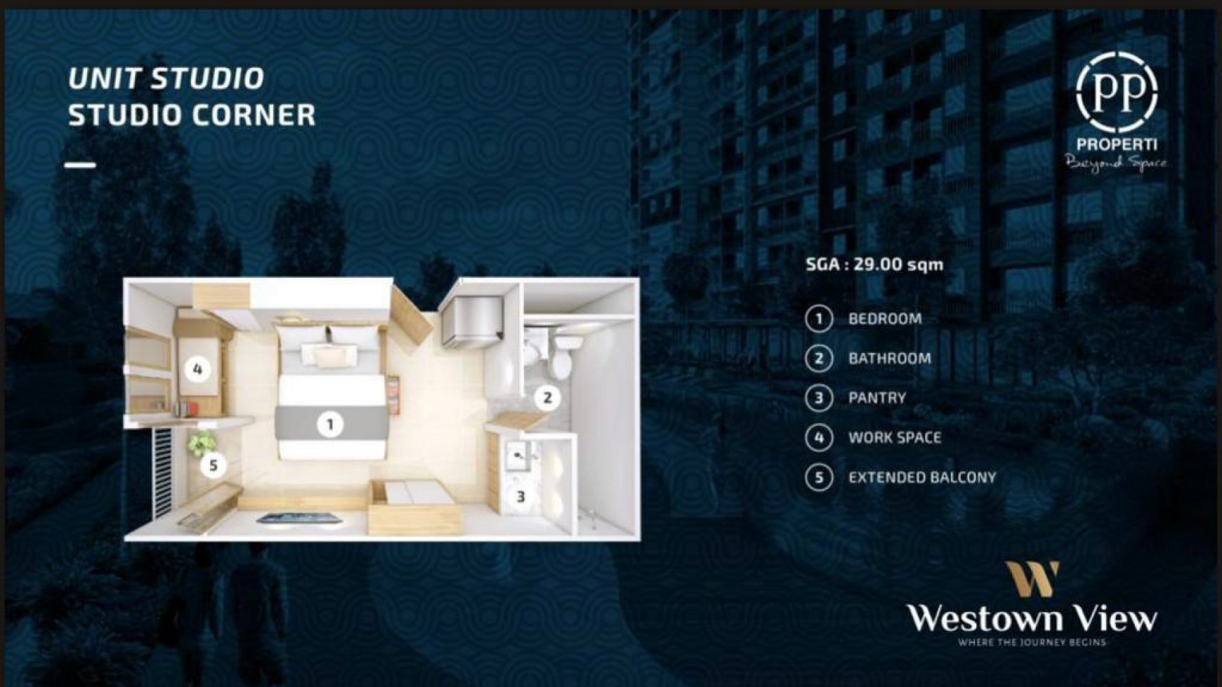 Apartemen Westown View Wiyung, Surabaya Barat, 1 Bedroom, Hadap Timur, Non Furnished