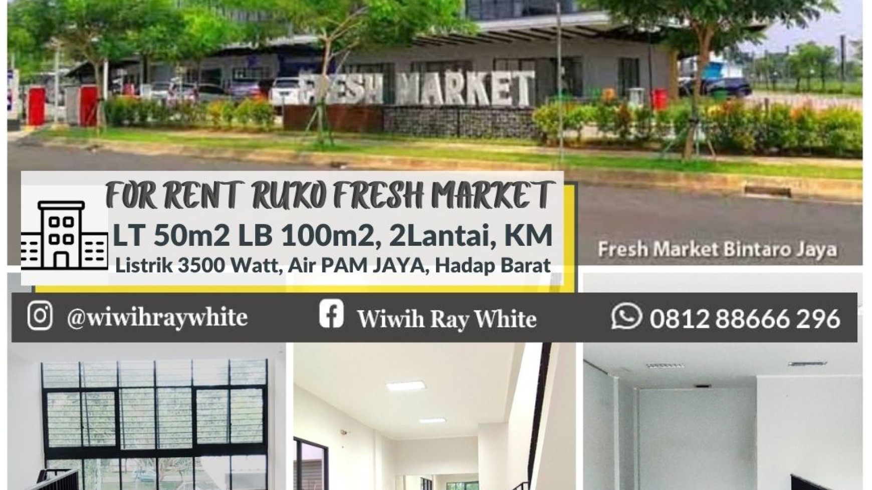 Ruko Hook di Fresh Market Bintaro Jaya, Luas Tanah 50 m, 2 Lantai Harga 155 Juta/Tahun Nego