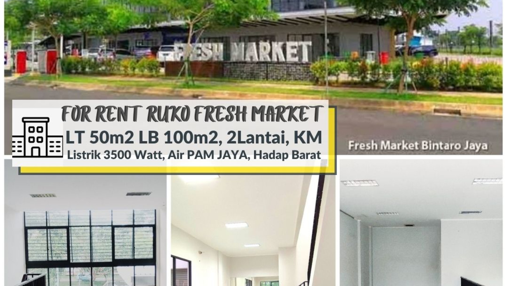 Ruko Hook di Fresh Market Bintaro Jaya, Luas Tanah 50 m, 2 Lantai Harga 155 Juta/Tahun Nego