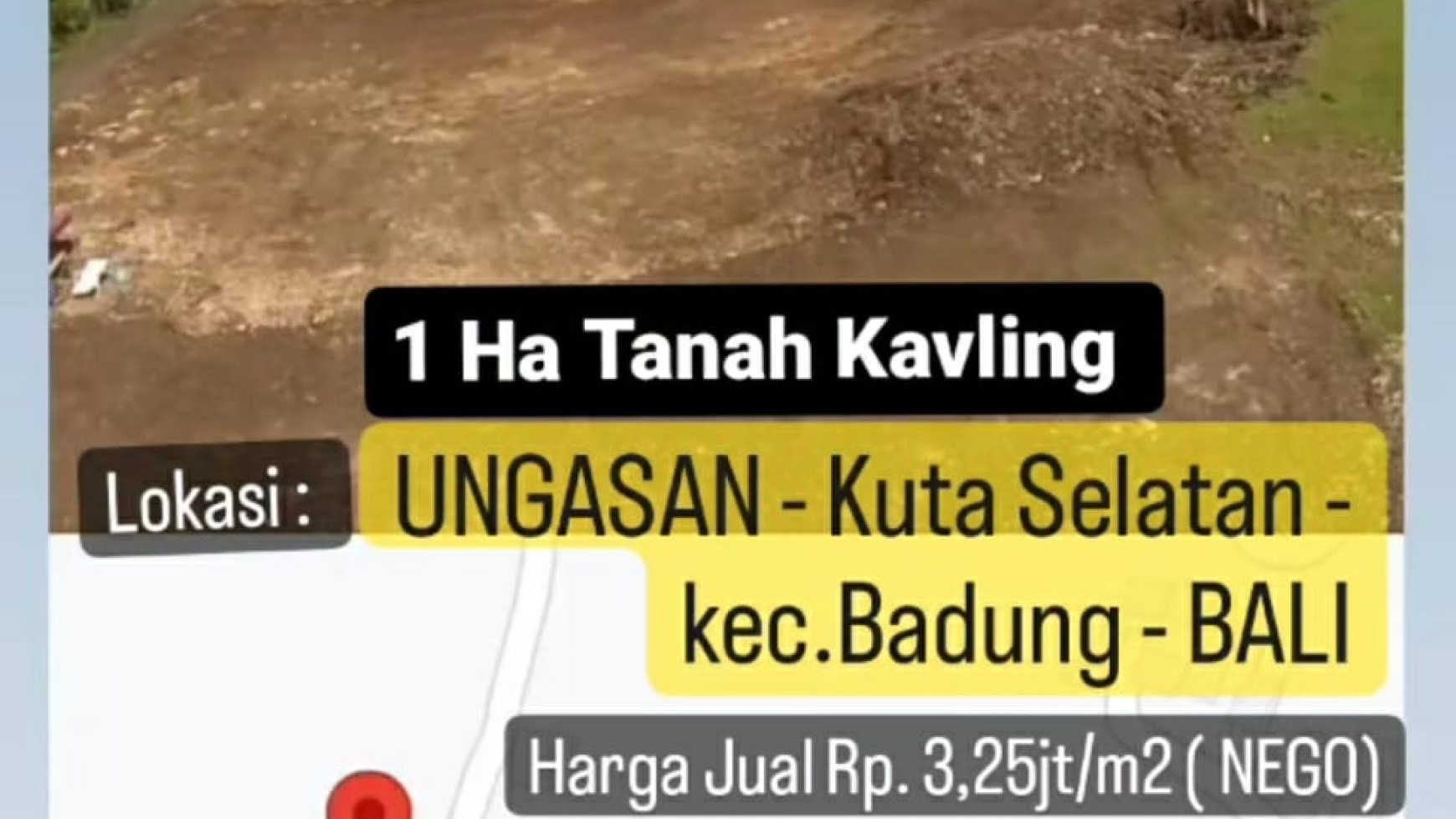 Dijual 1 Ha Tanah Kavling Ungasan - Kuta Selatan- Kab.Badung - BALI +Surat SHM plus lengkap IMB Izin buat Hotel, Villa , Perumahan