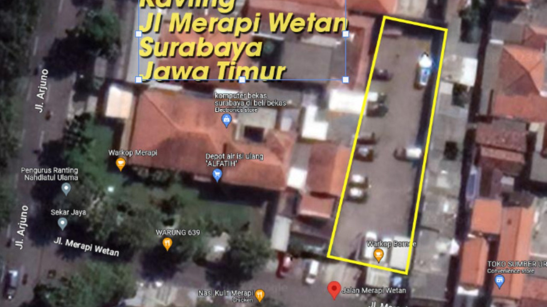 Tanah Bentuk Kotak Jl Merapi Wetan, Arjuna Surabaya, Luas 14x40m2