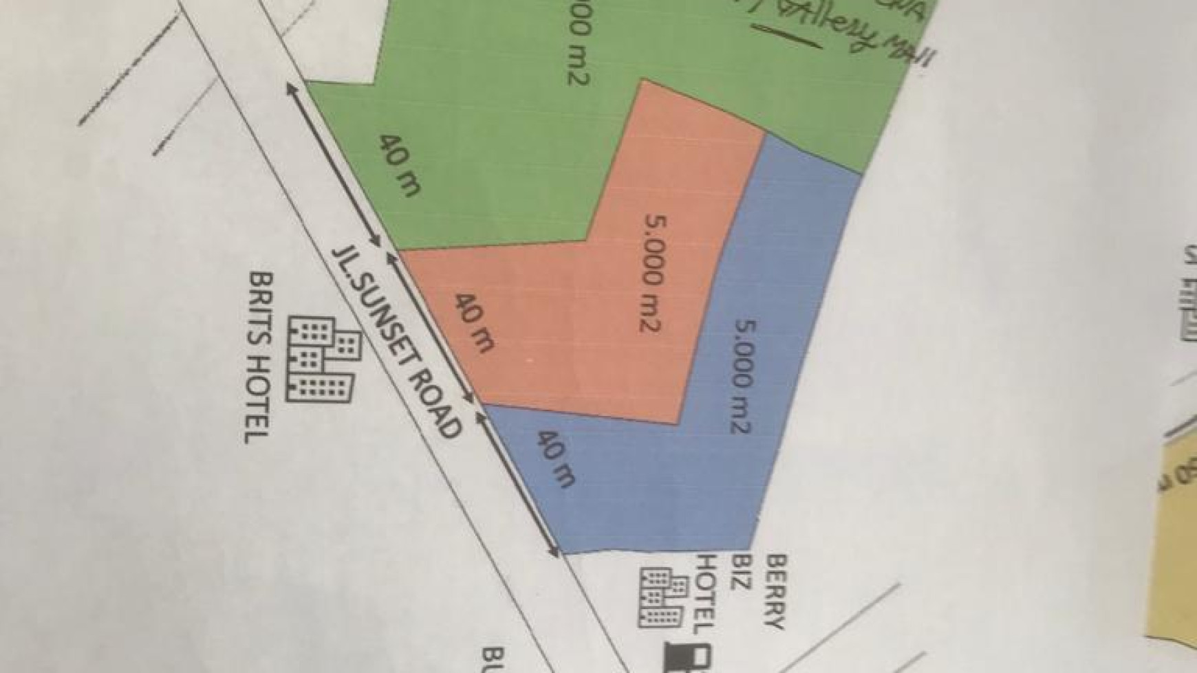 Dijual Tanah Luas 3 ha di jalan utama Sunset Road