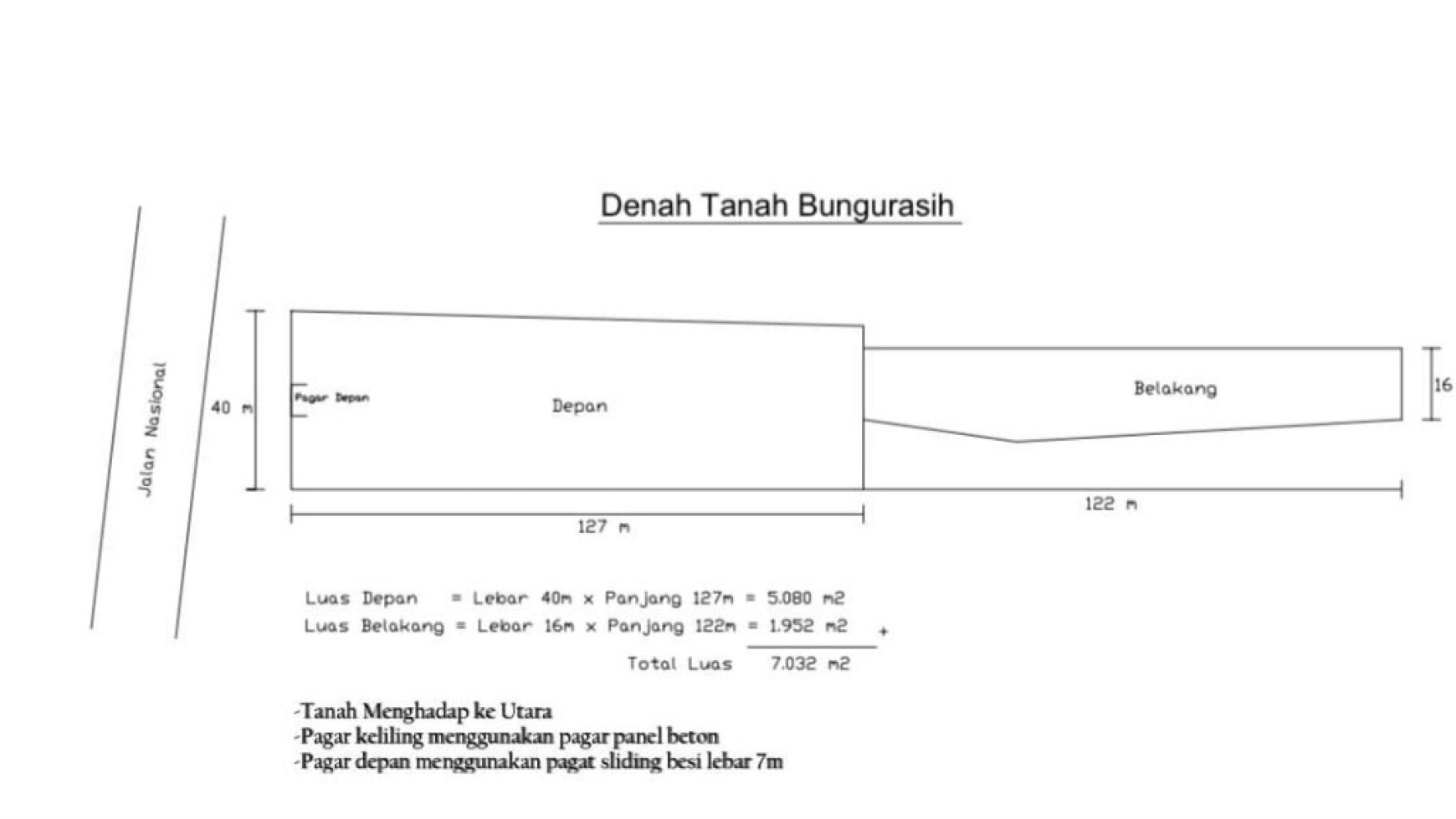 Dijual / Disewakan Tanah Kavling Luas 7032 m2 - Jalan Raya Taman Bungurasih - Waru - Dekat CITO , Bundaran Waru