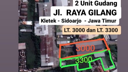 Sewa 2 Gudang jalan RAYA area industri *Jl. Raya Gilang* (Sidoarjo - Jawa Timur)