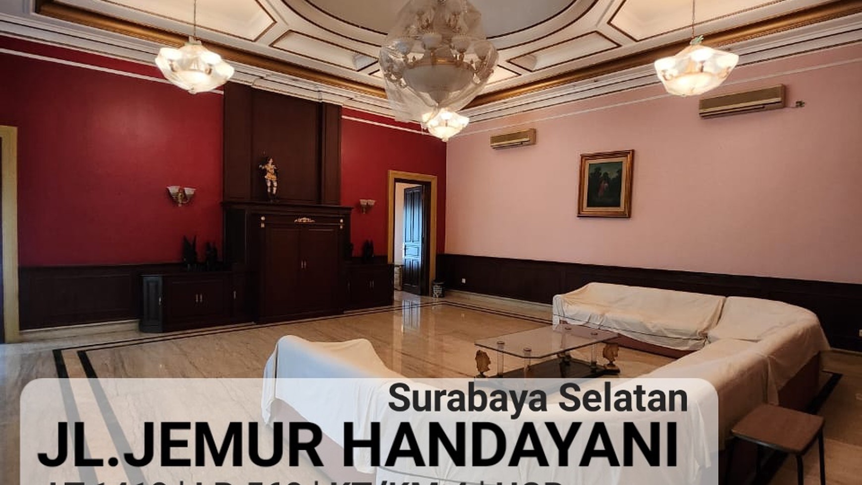 Dijual Rumah Mewah Raya Jemur Andayani Surabaya Selatan + PRIVATE Kolam Renang - Desain American Classic Mewah + Garasi Carport masuk 6 Mobil