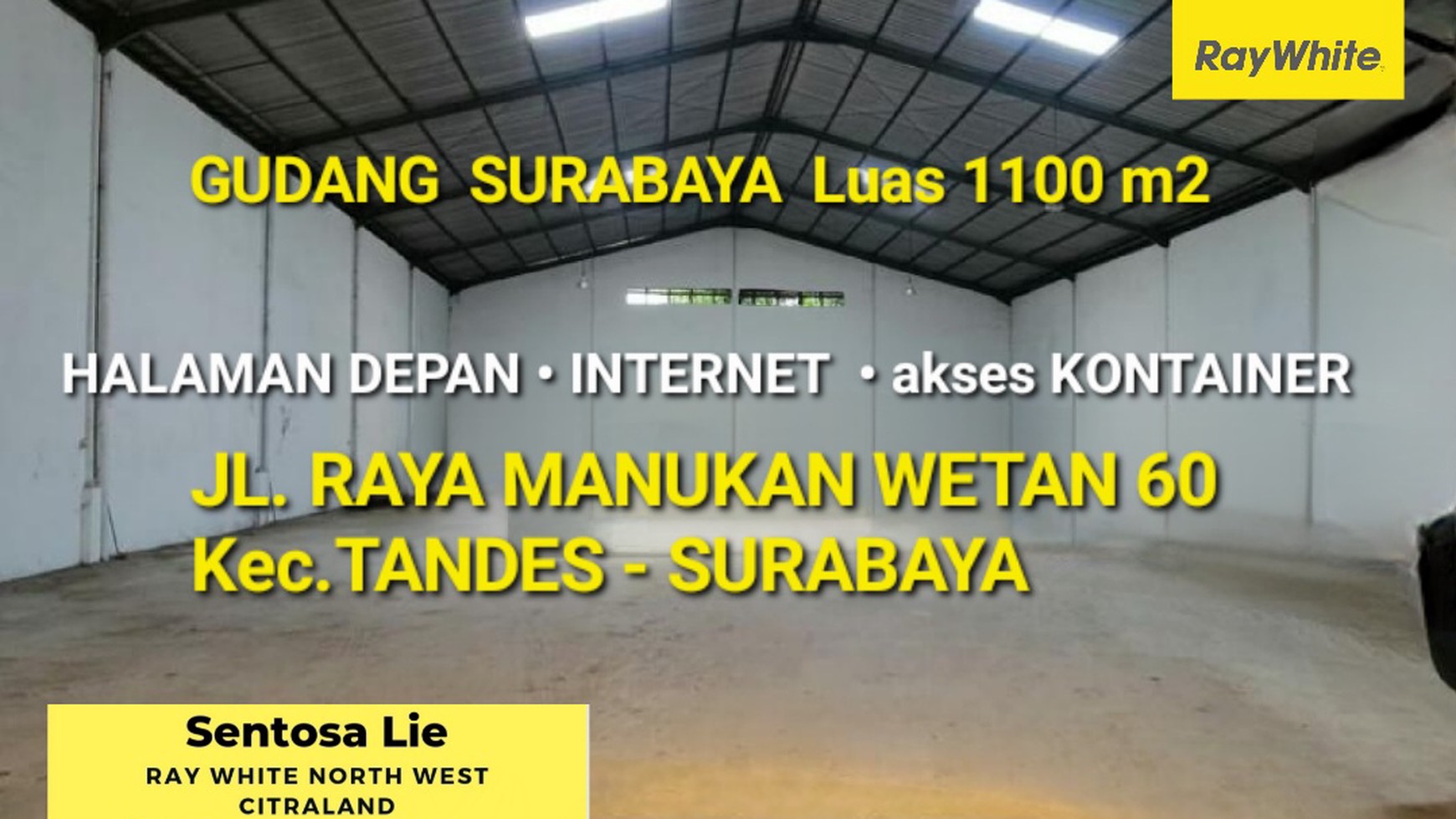 Disewakan 1100 m2 Gudang Raya Manukan Wetan 60 Surabaya - Ready 2 Unit  Gudang