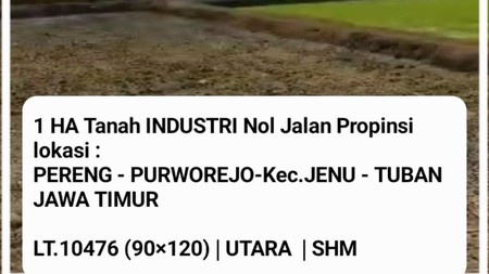 1 Ha Tanah Industri Pereng - Jenu - Tuban - Jawa Timur  - Nol Jalan Raya Pantura - SHM