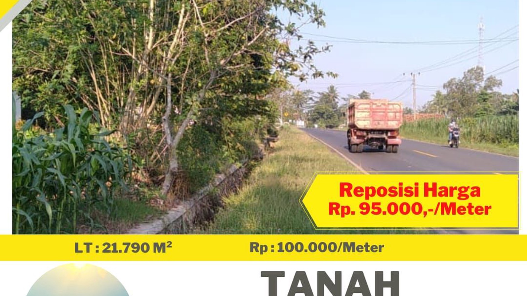 Tanah 2,1 Ha Pinggir Jalan Raya Rajabasa Lama Labuhan Ratu Lampung Timur